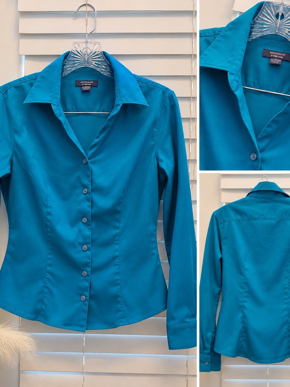 Westbound Strech Teal Fitted Button-Down Shirt